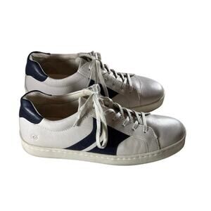 Born Leather Sneakers Mens 12 White Navy Lace Up Casual Comfort Shoes BM0021181